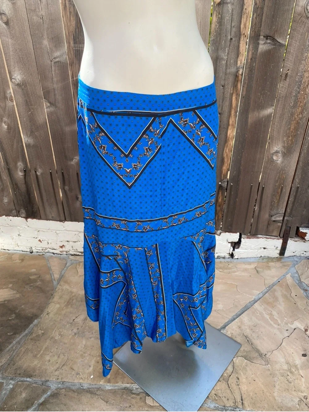 GANNI Sandwashed Silk Electric Blue Asymmetrical  Hem Skirt size XL